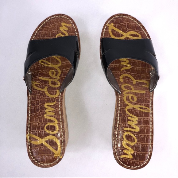 Sam Edelman Reid Black Strap Cork Wedge Sandals - Picture 5 of 9